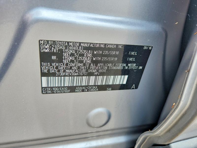 58471946 :رقم المزاد ، 2T3DFREV3GW476757 vin ، 2016 Toyota Rav4 مزاد بيع