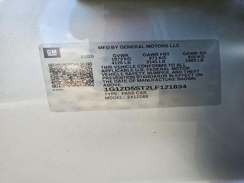 56736946 :رقم المزاد ، 1G1ZD5ST2LF121834 vin ، 2020 Chevrolet Malibu مزاد بيع
