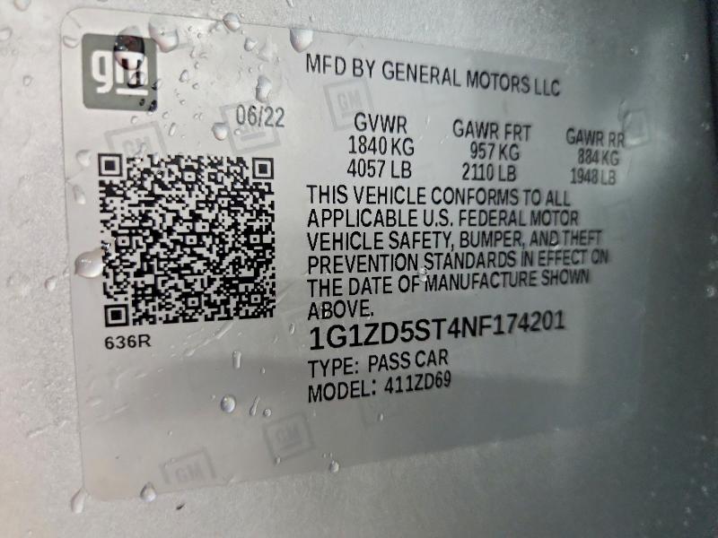 Aukcja sprzedaży 2022 Chevrolet Malibu, vin: 1G1ZD5ST4NF174201, numer aukcji: 57008596