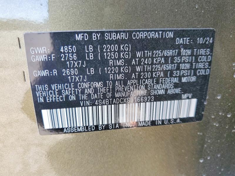 Aukcja sprzedaży 2025 Subaru Outback, vin: 4S4BTADCXS3166923, numer aukcji: 56102996
