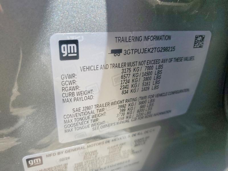 Aukcja sprzedaży 2026 Gmc Sierra, vin: 3GTPUJEK2TG298215, numer aukcji: 59015956