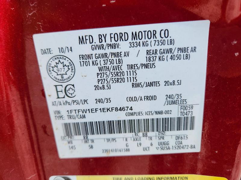 Aukcja sprzedaży 2014 Ford F150, vin: 1FTFW1EF1EKF84674, numer aukcji: 58957976