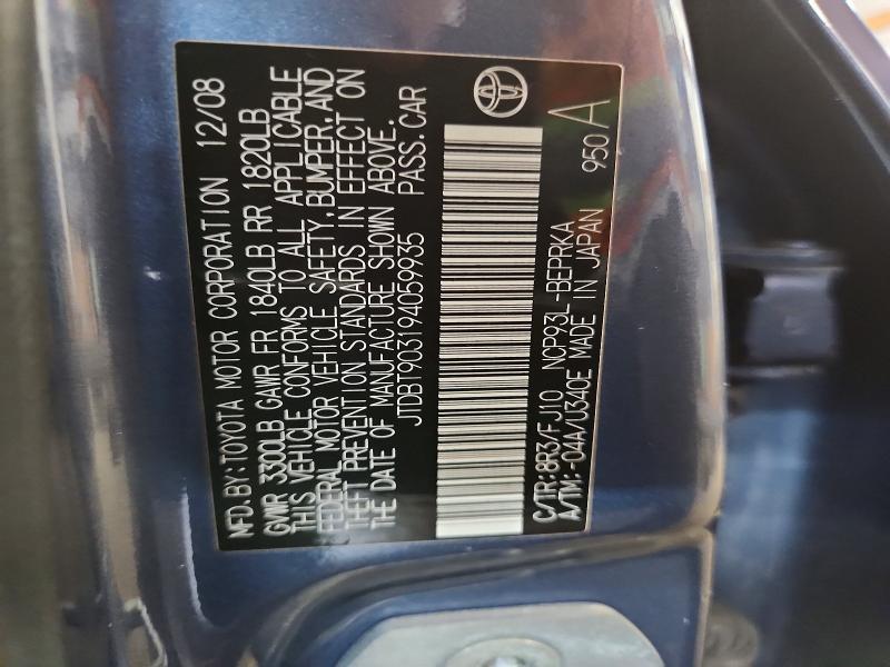 Aukcja sprzedaży 2009 Toyota Yaris, vin: JTDBT903194059935, numer aukcji: 56366236
