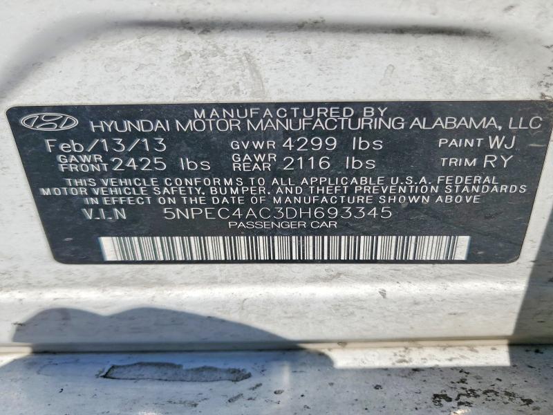2013 Hyundai Sonata მანქანა იყიდება აუქციონზე, vin: 5NPEC4AC3DH693345, აუქციონის ნომერი: 57266426