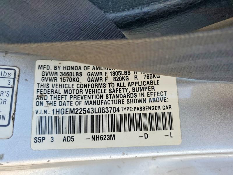 Продаж на аукціоні авто 2003 Honda Civic, vin: 1HGEM22543L063704, номер лоту: 58838696