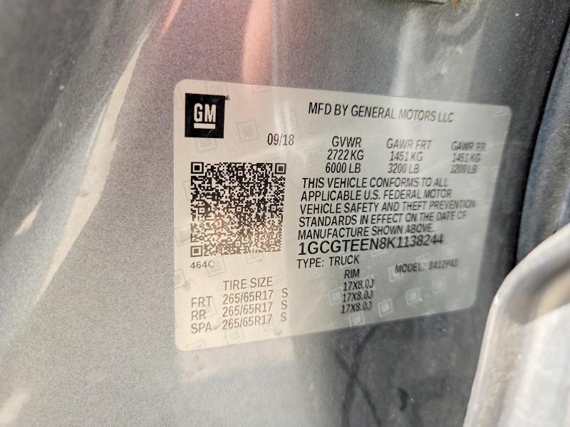 58041126 :رقم المزاد ، 1GCGTEEN8K1138244 vin ، 2019 Chevrolet Colorado مزاد بيع