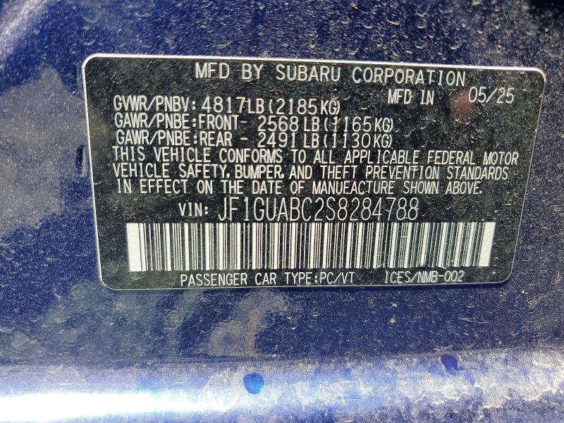 Aukcja sprzedaży 2025 Subaru Impreza, vin: JF1GUABC2S8284788, numer aukcji: 53608736