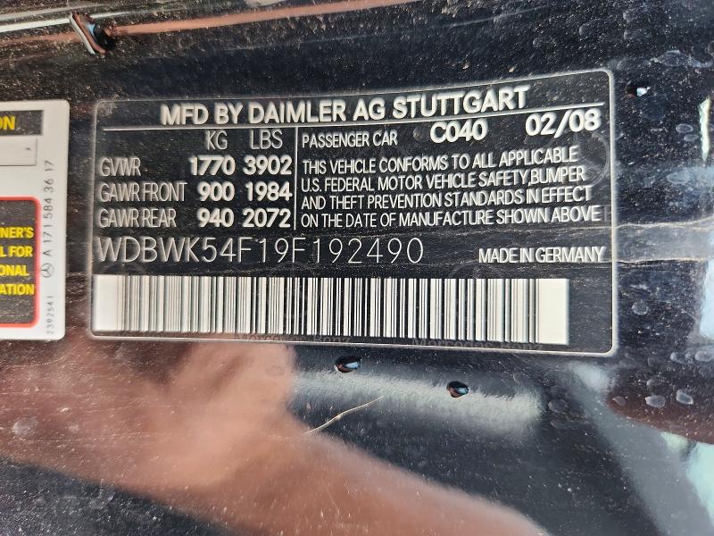 Aukcja sprzedaży 2009 Mercedes-benz Slk, vin: WDBWK54F19F192490, numer aukcji: 56301976