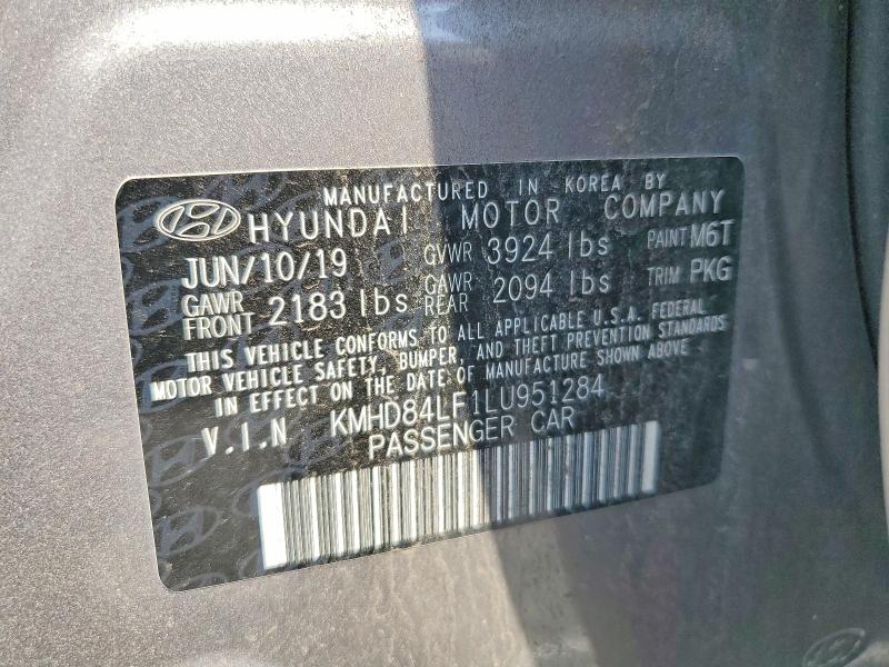 Продаж на аукціоні авто 2020 Hyundai Elantra, vin: KMHD84LF1LU951284, номер лоту: 58816576