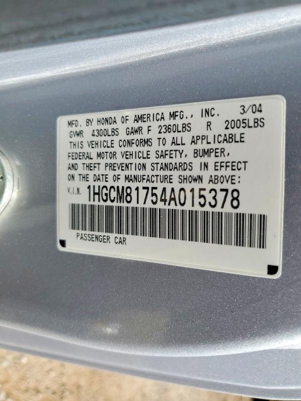 Продаж на аукціоні авто 2004 Honda Accord, vin: 1HGCM81754A015378, номер лоту: 55825446