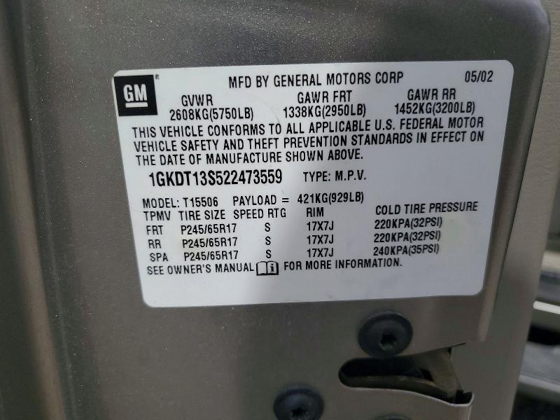 Aukcja sprzedaży 2002 Gmc Envoy, vin: 1GKDT13S522473559, numer aukcji: 56515826