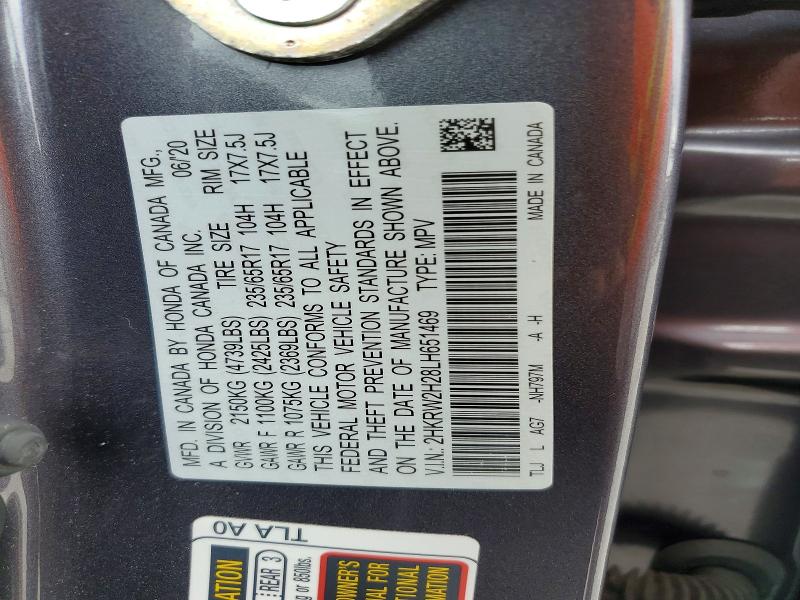 2020 Honda Cr-v მანქანა იყიდება აუქციონზე, vin: 2HKRW2H28LH651469, აუქციონის ნომერი: 56787996
