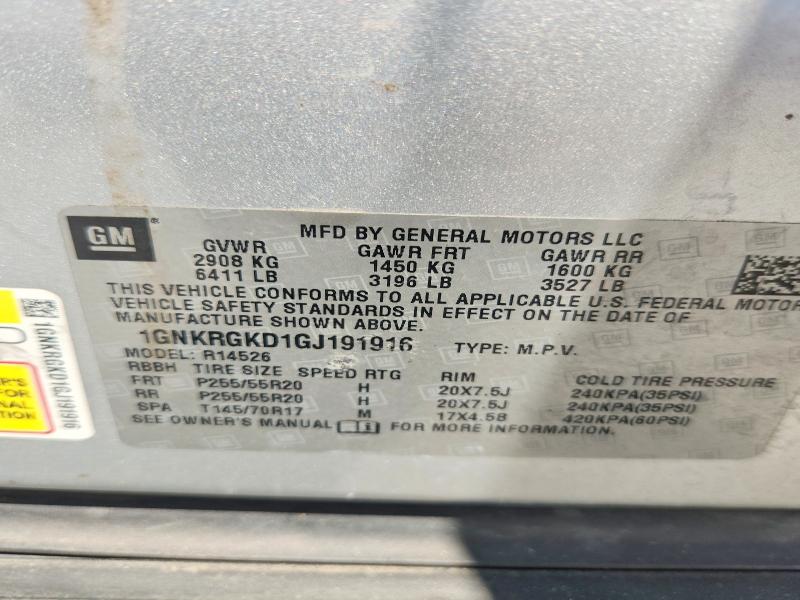 2016 Chevrolet Traverse მანქანა იყიდება აუქციონზე, vin: 1GNKRGKD1GJ191916, აუქციონის ნომერი: 57134506