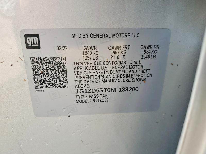 Aukcja sprzedaży 2022 Chevrolet Malibu, vin: 1G1ZD5ST6NF133200, numer aukcji: 57915826