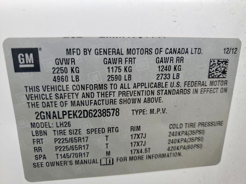 Продаж на аукціоні авто 2013 Chevrolet Equinox, vin: 2GNALPEK2D6238578, номер лоту: 58384416