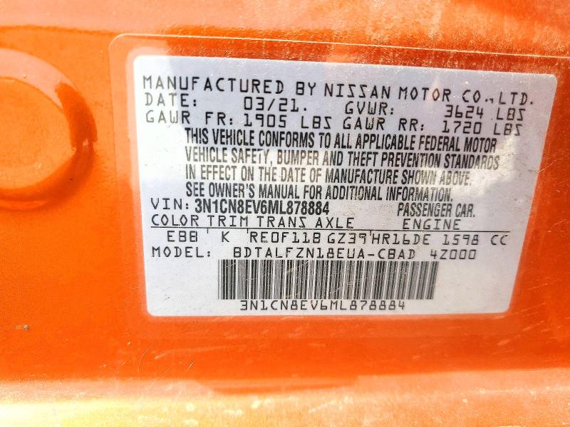 Продажа на аукционе авто 2021 Nissan Versa, vin: 3N1CN8EV6ML878884, номер лота: 57335566