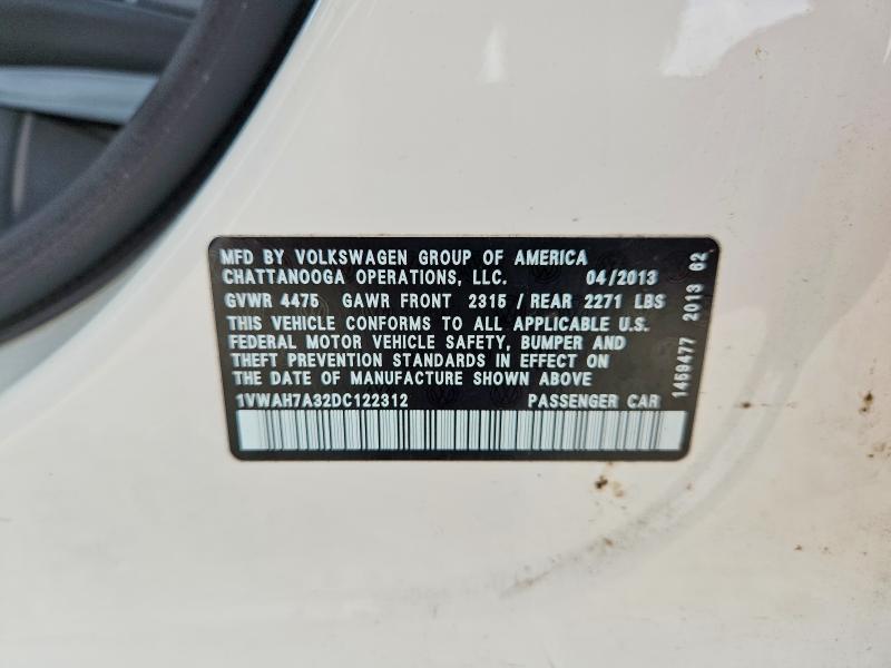 Продажа на аукционе авто 2013 Volkswagen Passat 4d 2.5 S, vin: 1VWAH7A32DC122312, номер лота: 56598286
