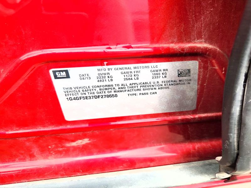 57896006 :رقم المزاد ، 1G4GF5E37DF278650 vin ، 2013 Buick Lacrosse مزاد بيع