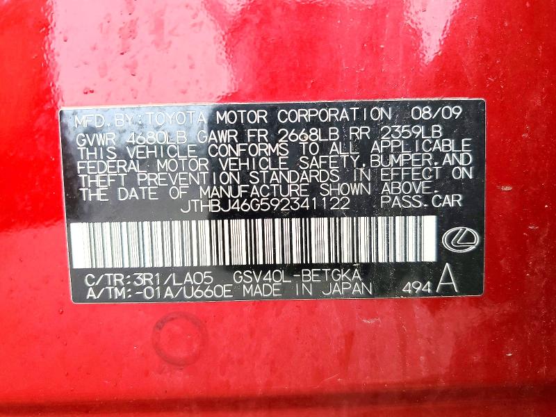 Aukcja sprzedaży 2009 Lexus Es, vin: JTHBJ46G592341122, numer aukcji: 57318466