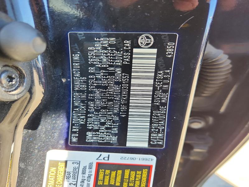 Aukcja sprzedaży 2017 Toyota Camry, vin: 4T1BF1FKXHU301557, numer aukcji: 56235126