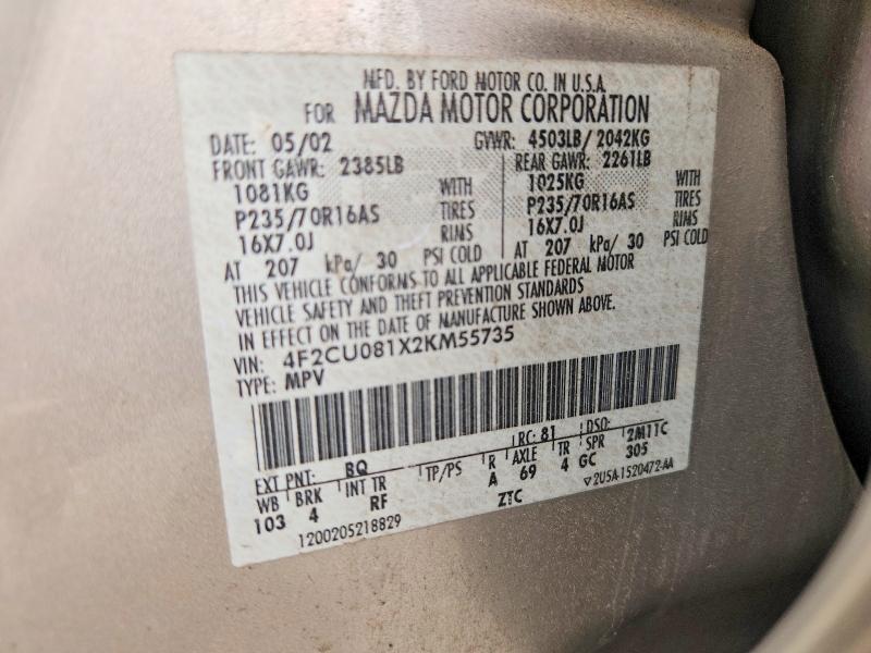 Продажа на аукционе авто 2002 Mazda Tribute, vin: 4F2CU081X2KM55735, номер лота: 56481176