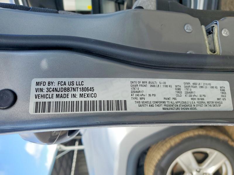 2022 Jeep Compass მანქანა იყიდება აუქციონზე, vin: 3C4NJDBB7NT180645, აუქციონის ნომერი: 58210406