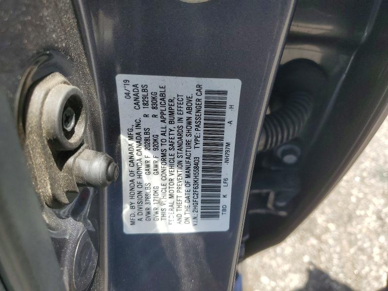 2019 Honda Civic მანქანა იყიდება აუქციონზე, vin: 2HGFC2F63KH558403, აუქციონის ნომერი: 57444196