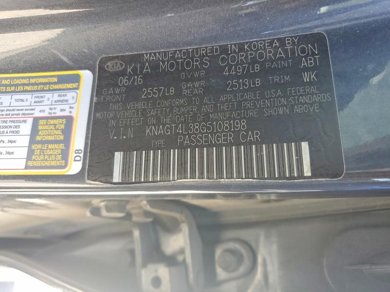 Продаж на аукціоні авто 2016 Kia Optima, vin: KNAGT4L38G5108198, номер лоту: 57011296