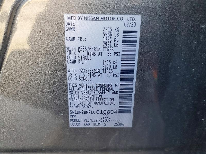 Aukcja sprzedaży 2020 Nissan Pathfinder, vin: 5N1DR2BM7LC610804, numer aukcji: 57839266