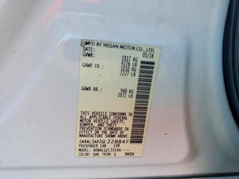 2016 Nissan Altima მანქანა იყიდება აუქციონზე, vin: 1N4AL3AP2GC228847, აუქციონის ნომერი: 55421316
