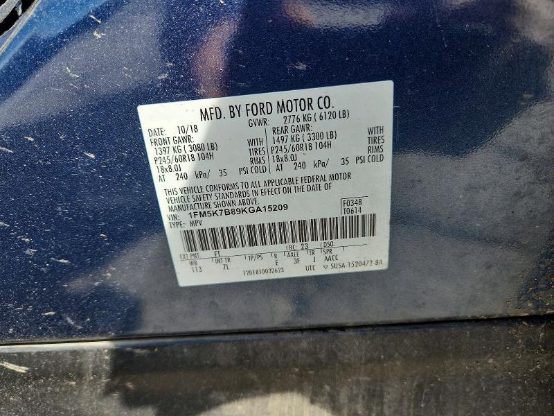 2019 Ford Explorer მანქანა იყიდება აუქციონზე, vin: 1FM5K7B89KGA15209, აუქციონის ნომერი: 55919836