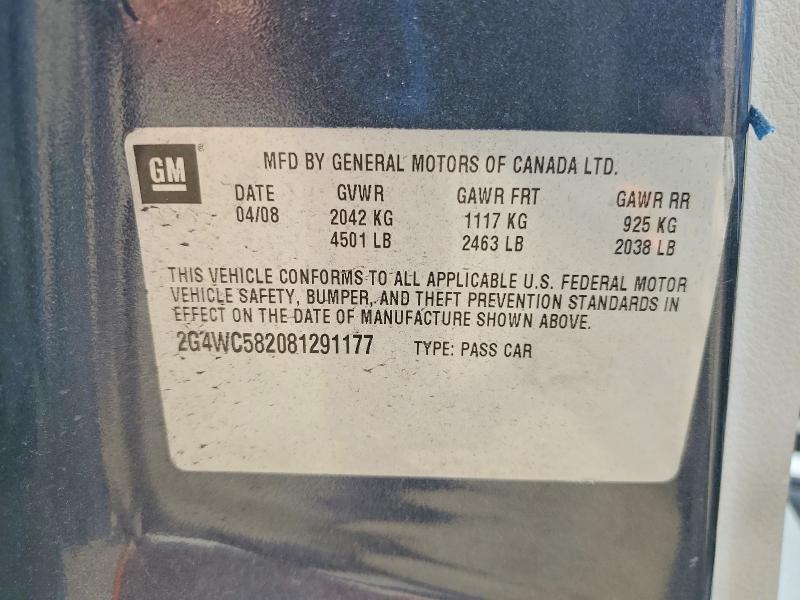 2008 Buick Lacrosse მანქანა იყიდება აუქციონზე, vin: 2G4WC582081291177, აუქციონის ნომერი: 56783696