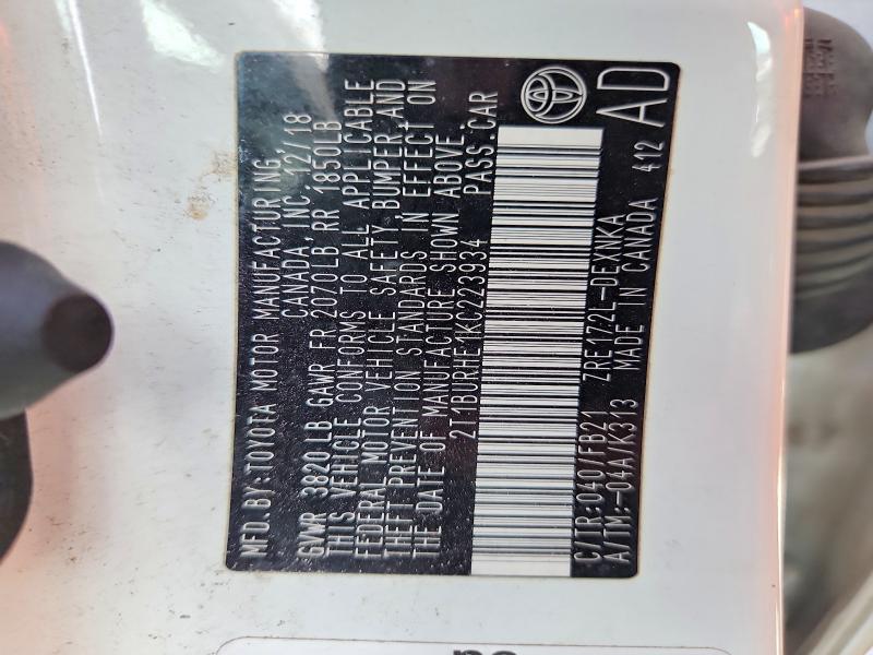 56112366 :رقم المزاد ، 2T1BURHE1KC223934 vin ، 2019 Toyota Corolla مزاد بيع