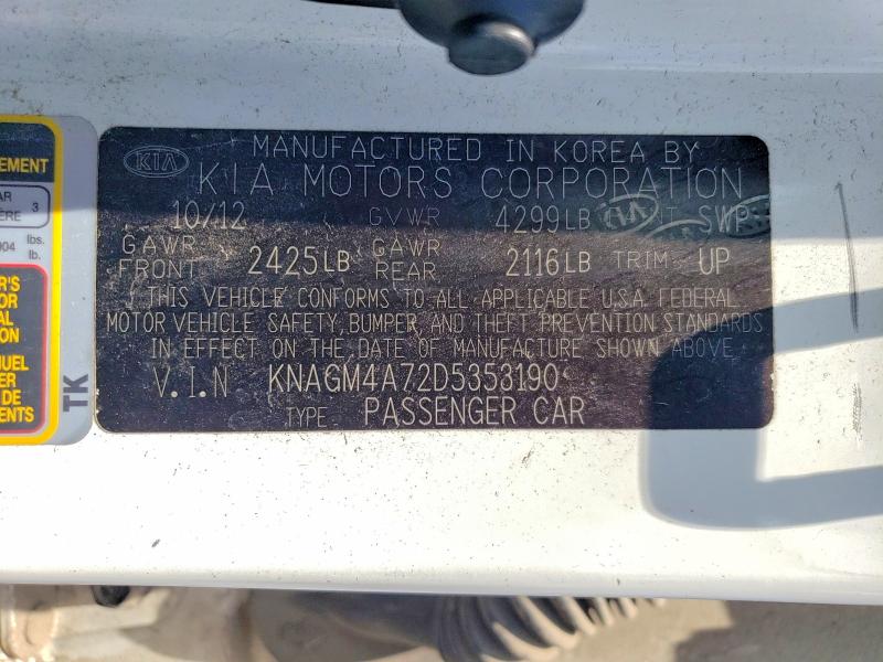 Продаж на аукціоні авто 2013 Kia Optima, vin: KNAGM4A72D5353190, номер лоту: 57083606