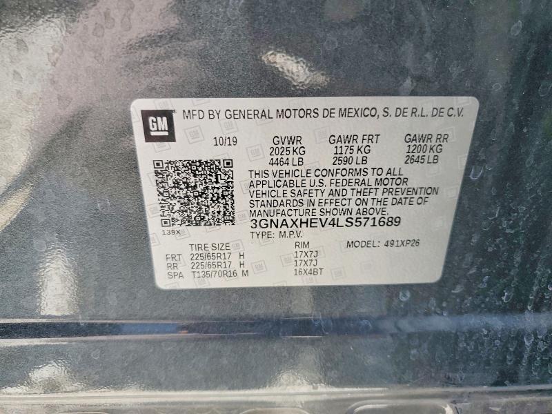 Aukcja sprzedaży 2020 Chevrolet Equinox, vin: 3GNAXHEV4LS571689, numer aukcji: 57425886
