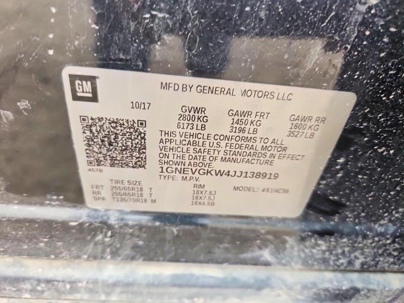 56436726 :رقم المزاد ، 1GNEVGKW4JJ138919 vin ، 2018 Chevrolet Traverse مزاد بيع