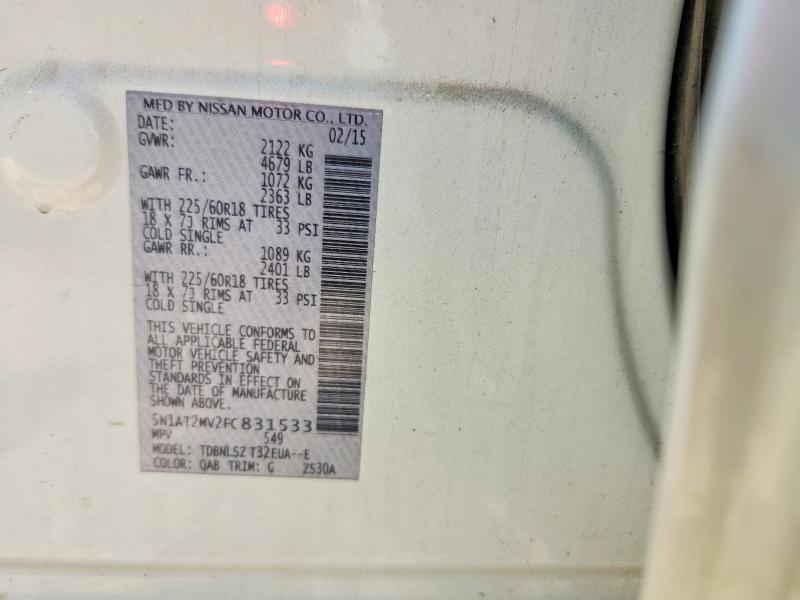 2015 Nissan Rogue მანქანა იყიდება აუქციონზე, vin: 5N1AT2MV2FC831533, აუქციონის ნომერი: 58004806