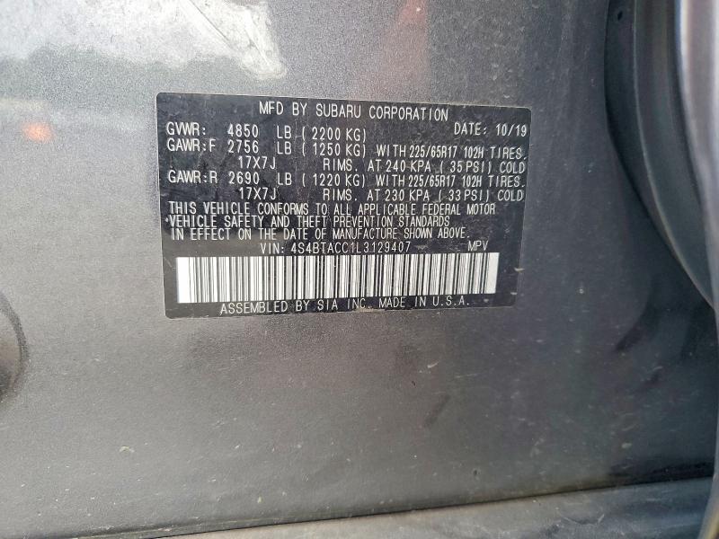 Aukcja sprzedaży 2020 Subaru Outback, vin: 4S4BTACC1L3129407, numer aukcji: 56316396