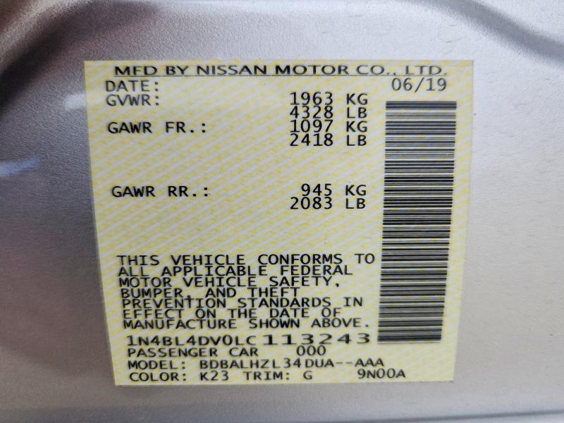 56853086 :رقم المزاد ، 1N4BL4DV0LC113243 vin ، 2020 Nissan Altima مزاد بيع