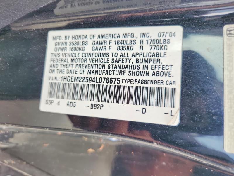 55767366 :رقم المزاد ، 1HGEM22594L076675 vin ، 2004 Honda Civic مزاد بيع