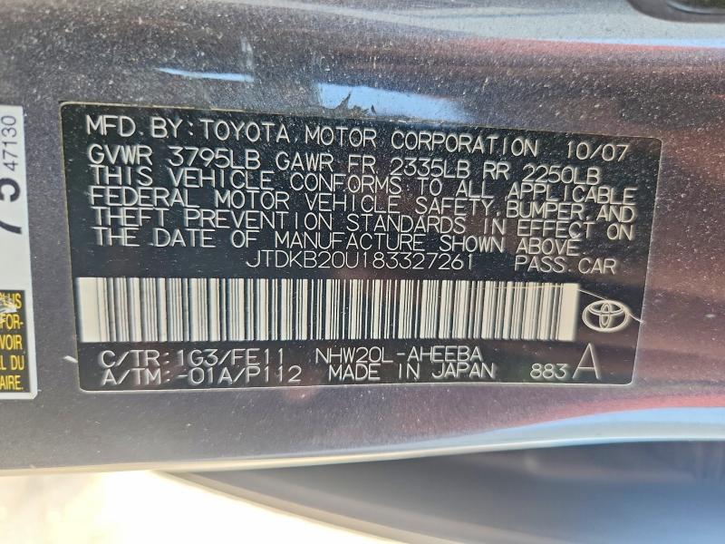 Aukcja sprzedaży 2008 Toyota Prius, vin: JTDKB20U183327261, numer aukcji: 56710806