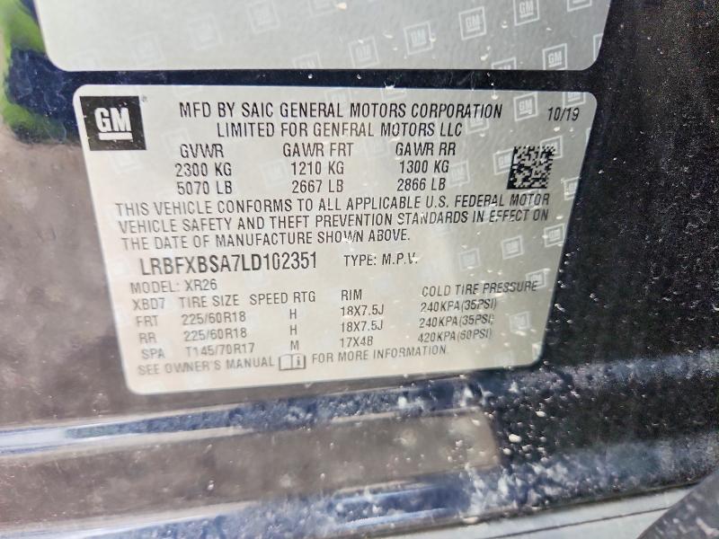 2020 Buick Envision მანქანა იყიდება აუქციონზე, vin: LRBFXBSA7LD102351, აუქციონის ნომერი: 57318416