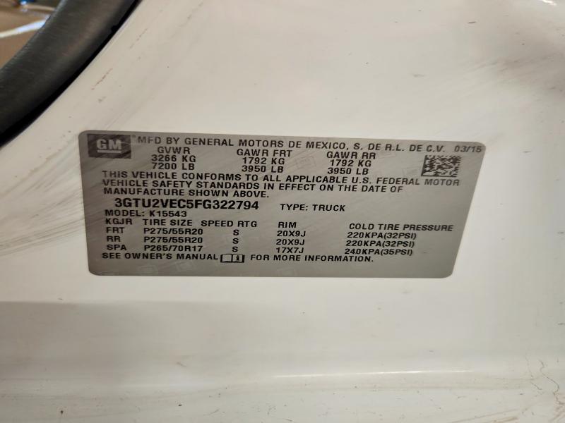 2015 Gmc Sierra მანქანა იყიდება აუქციონზე, vin: 3GTU2VEC5FG322794, აუქციონის ნომერი: 58104816