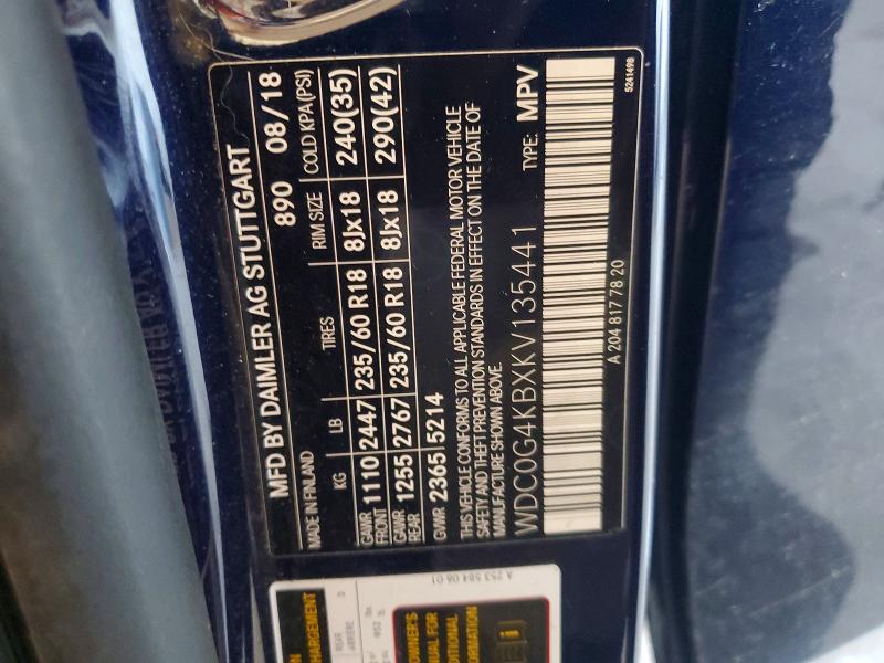 55894646 :رقم المزاد ، WDC0G4KBXKV135441 vin ، 2019 Mercedes-benz Glc مزاد بيع