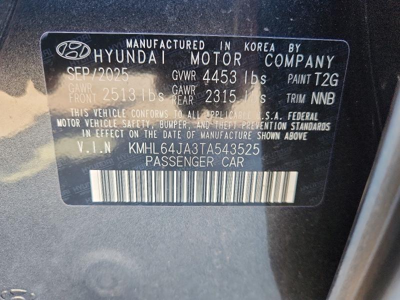 2026 Hyundai Sonata მანქანა იყიდება აუქციონზე, vin: KMHL64JA3TA543525, აუქციონის ნომერი: 58237616