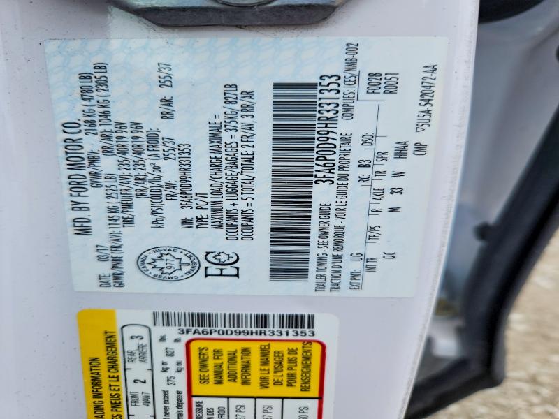 2017 Ford Fusion მანქანა იყიდება აუქციონზე, vin: 3FA6P0D99HR331353, აუქციონის ნომერი: 57904096