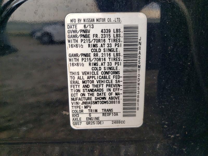 Auction sale of the 2013 Nissan Rogue, vin: JN8AS5MT0DW538818, lot number: 58154046