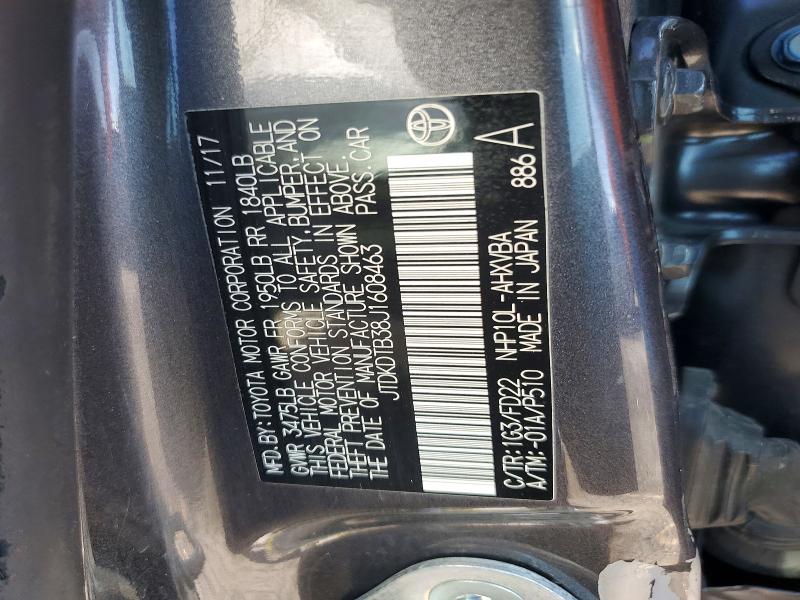 58810406 :رقم المزاد ، JTDKDTB38J1608463 vin ، 2018 Toyota Prius C مزاد بيع