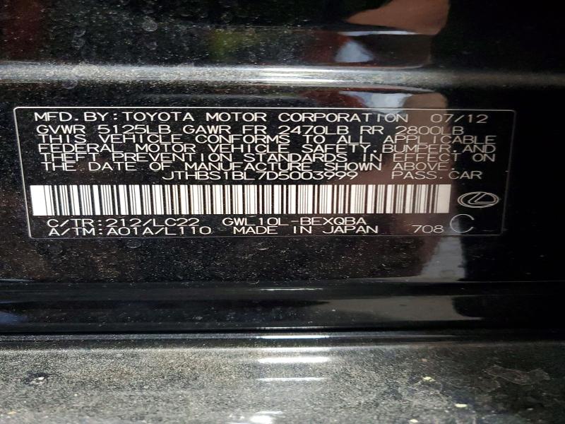Aukcja sprzedaży 2013 Lexus Gs, vin: JTHBS1BL7D5003999, numer aukcji: 55559526