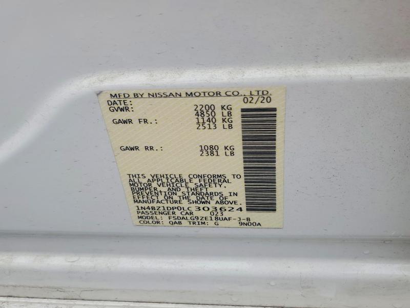 2020 Nissan Leaf მანქანა იყიდება აუქციონზე, vin: 1N4BZ1DP0LC303624, აუქციონის ნომერი: 56758516